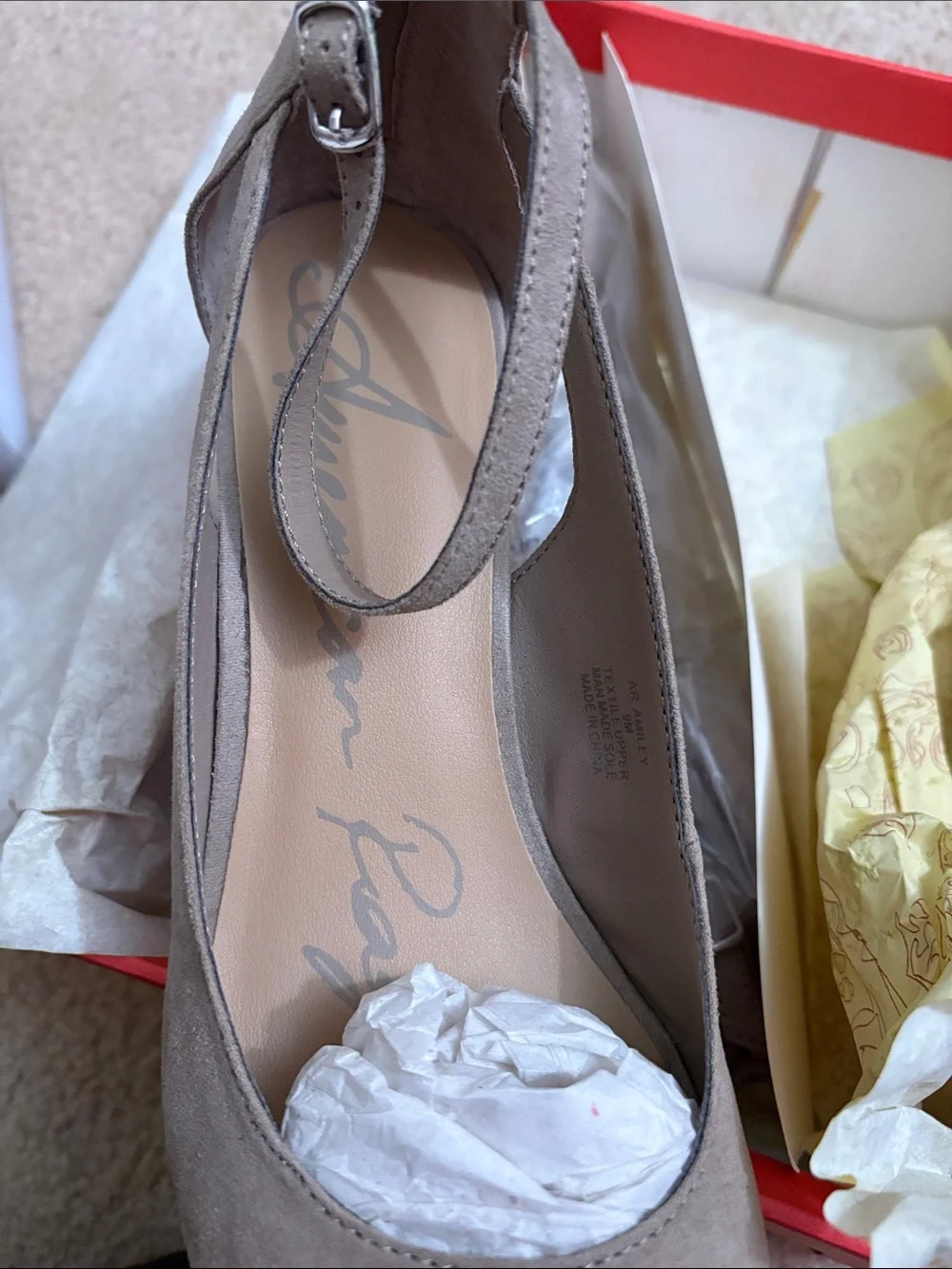 American Rag Taupe Suede Wedge Pumps with Ankle Strap